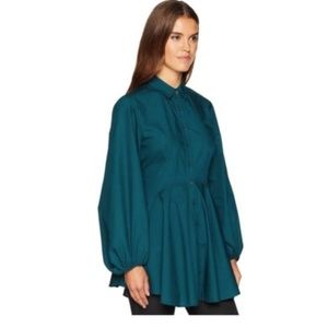 Free People All The Time Button Down shirt blouse peplum teal green XS